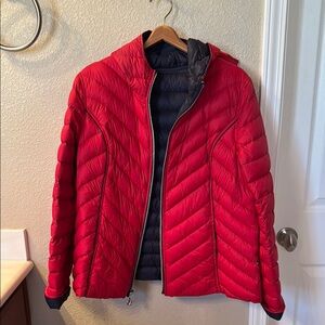 Red and Navy reversible women’s Packable Puffer Jacket